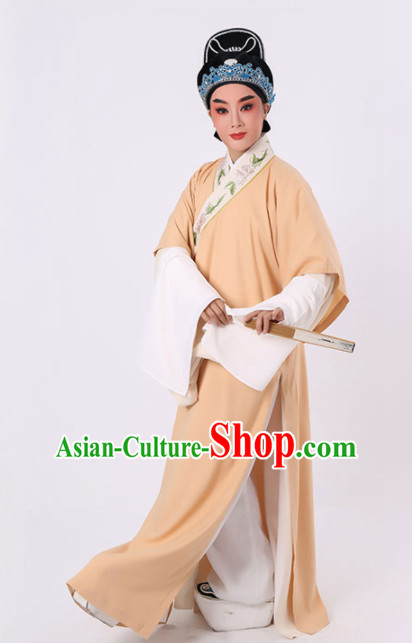 Chinese Traditional Beijing Opera Niche Costume Ancient Scholar Childe Yellow Robe for Men