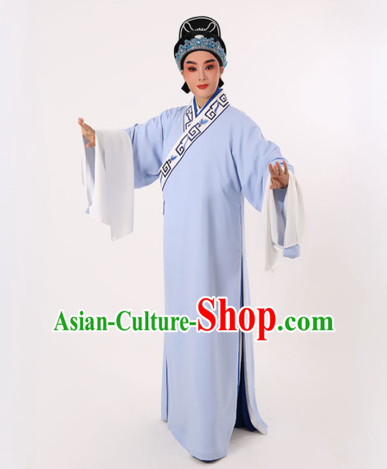 Chinese Traditional Beijing Opera Niche Costume Ancient Scholar Childe Light Blue Robe for Men