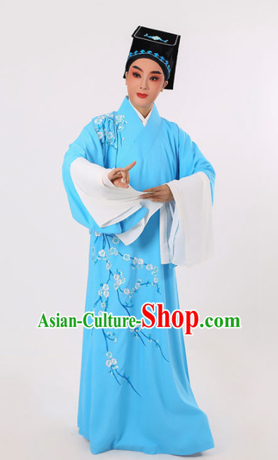 Chinese Traditional Beijing Opera Niche Costume Ancient Scholar Childe Blue Robe for Men