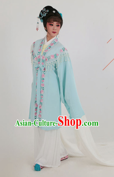 Chinese Traditional Peking Opera Actress Light Blue Dress Ancient Nobility Lady Embroidered Costume for Women