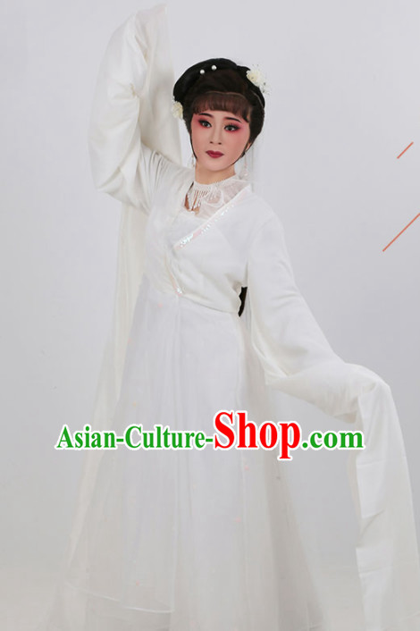 Chinese Traditional Peking Opera Actress White Dress Ancient Widow Embroidered Costume for Women