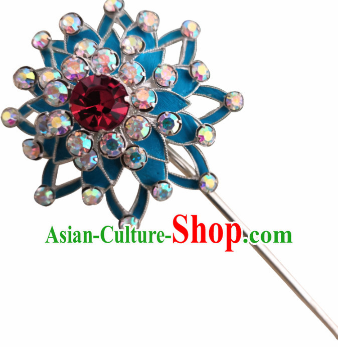 Chinese Ancient Queen Blue Hairpins Traditional Beijing Opera Diva Hair Accessories for Adults