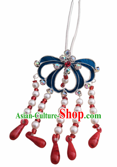 Chinese Ancient Queen Pearls Tassel Hairpins Traditional Beijing Opera Diva Hair Accessories for Adults