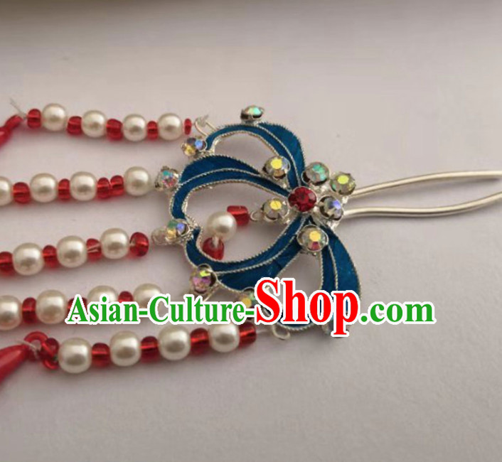 Chinese Ancient Queen Pearls Tassel Hairpins Traditional Beijing Opera Diva Hair Accessories for Adults