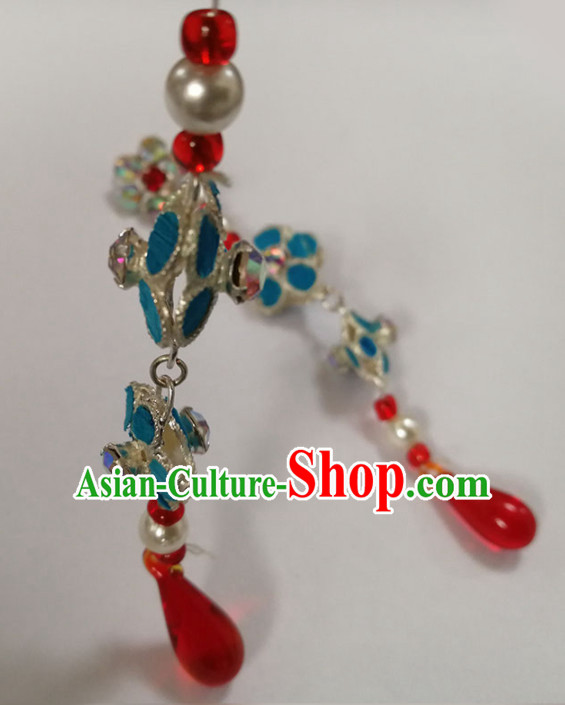 Chinese Ancient Queen Agate Plum Earrings Traditional Beijing Opera Diva Ear Accessories for Adults