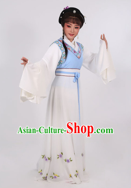 Chinese Traditional Peking Opera Young Lady Blue Dress Ancient Maidservants Embroidered Costume for Women