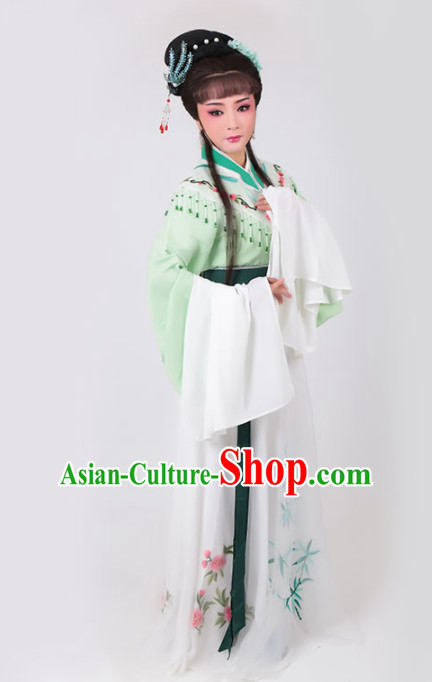 Chinese Traditional Peking Opera Actress Green Water Sleeve Dress Ancient Court Lady Embroidered Costume for Women