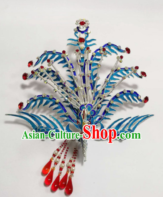 Chinese Ancient Queen Blueing Phoenix Coronet Hairpins Traditional Beijing Opera Diva Hair Accessories for Adults