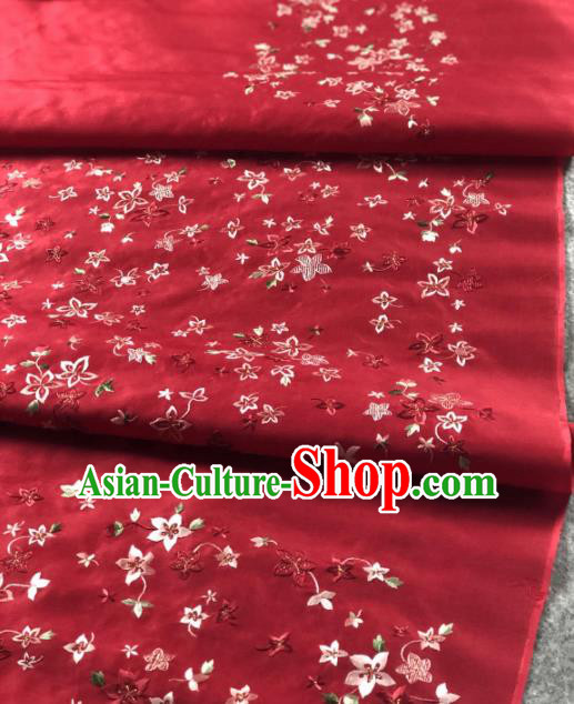 Traditional Chinese Satin Classical Embroidered Sakura Pattern Design Red Brocade Fabric Asian Silk Fabric Material
