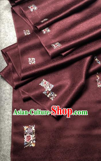 Traditional Chinese Satin Classical Embroidered Peony Pattern Design Deep Brown Brocade Fabric Asian Silk Fabric Material