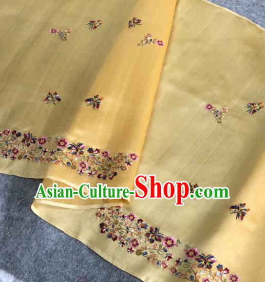 Traditional Chinese Satin Classical Embroidered Butterfly Pattern Design Yellow Brocade Fabric Asian Silk Fabric Material