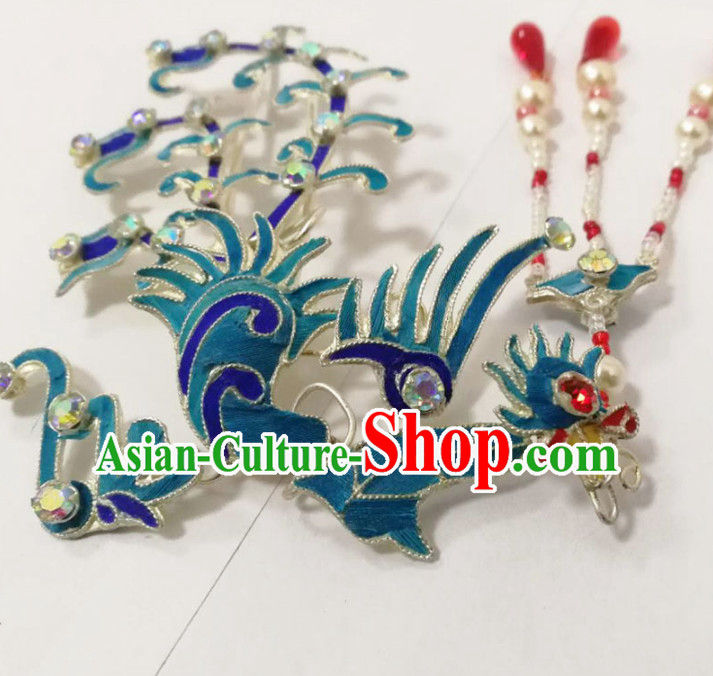 Chinese Traditional Beijing Opera Hair Accessories Ancient Queen Pearls Tassel Phoenix Hairpins for Women