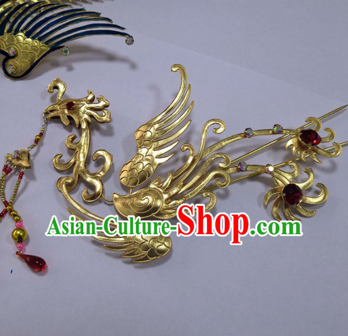Chinese Traditional Beijing Opera Diva Hair Accessories Ancient Queen Golden Phoenix Hairpins for Women