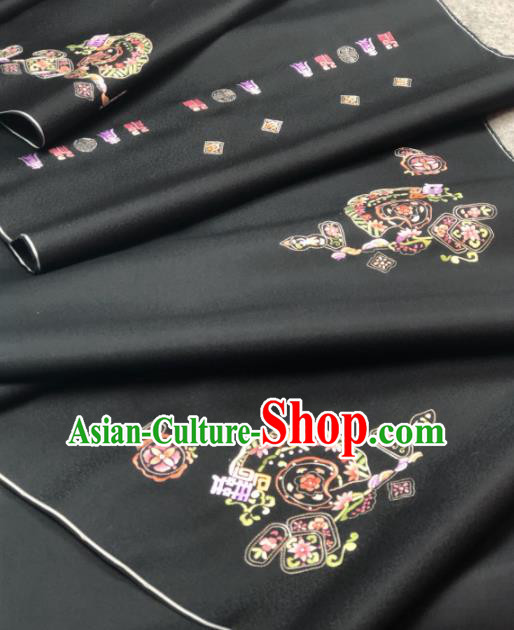 Traditional Chinese Black Silk Fabric Classical Embroidered Pattern Design Brocade Fabric Asian Satin Material