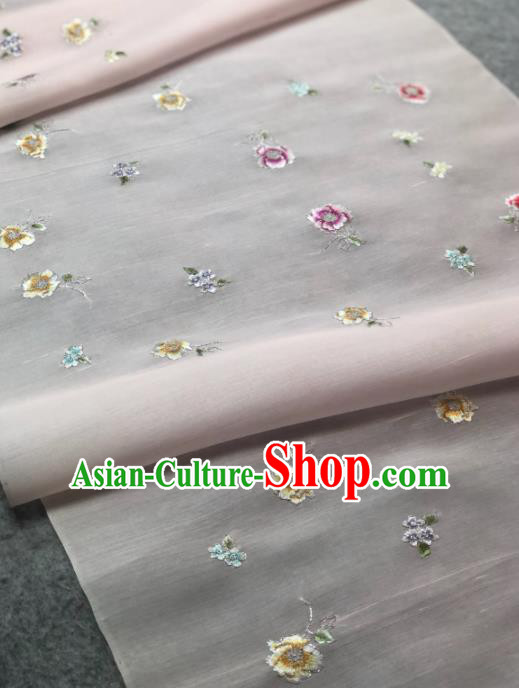 Traditional Chinese Pink Silk Fabric Classical Embroidered Flowers Pattern Design Brocade Fabric Asian Satin Material