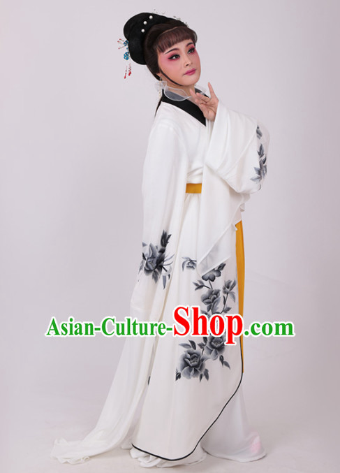 Chinese Traditional Peking Opera Actress White Water Sleeve Dress Ancient Peri Princess Embroidered Costume for Women