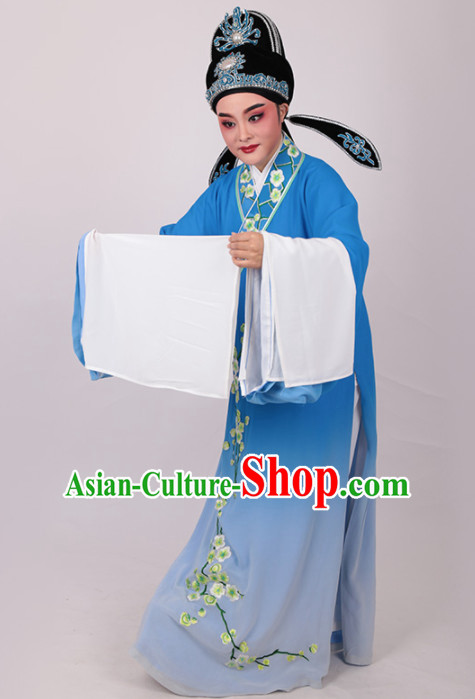 Chinese Traditional Beijing Opera Niche Embroidered Plum Blue Robe Ancient Number One Scholar Costume for Men