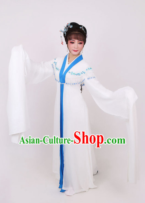 Traditional Chinese Peking Opera Diva White Dress Ancient Peri Princess Embroidered Costume for Women