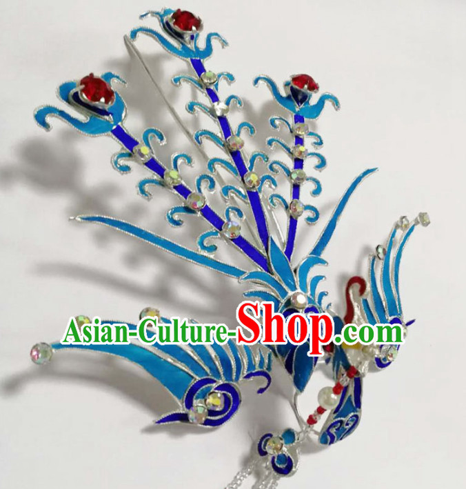 Chinese Ancient Court Princess Blueing Phoenix Hairpins Traditional Beijing Opera Diva Hair Accessories for Adults