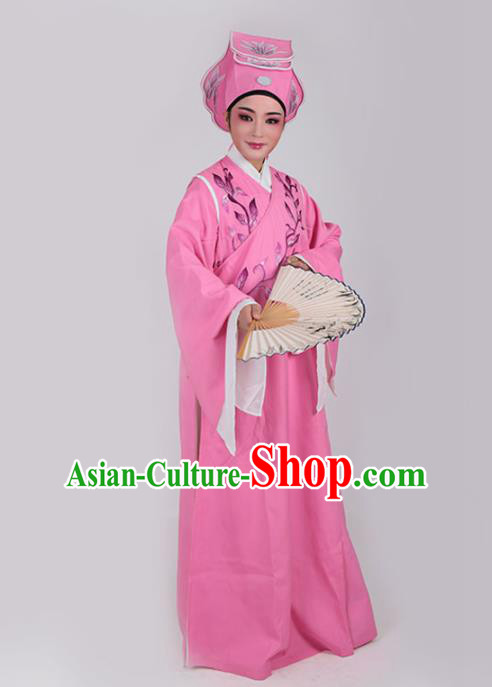 Chinese Traditional Beijing Opera Niche Pink Robe Ancient Scholar Nobility Childe Embroidered Costume for Men