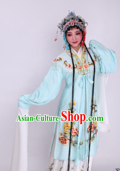 Chinese Traditional Opera Princess Blue Dress Ancient Beijing Opera Diva Embroidered Costume for Women