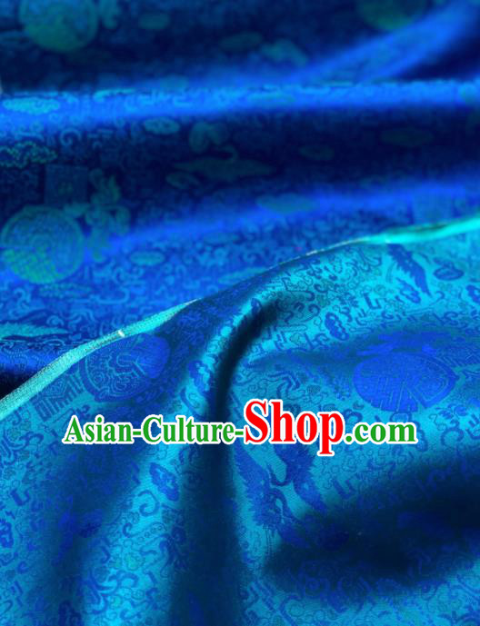 Traditional Chinese Royalblue Silk Fabric Classical Peony Pattern Design Brocade Fabric Asian Satin Material