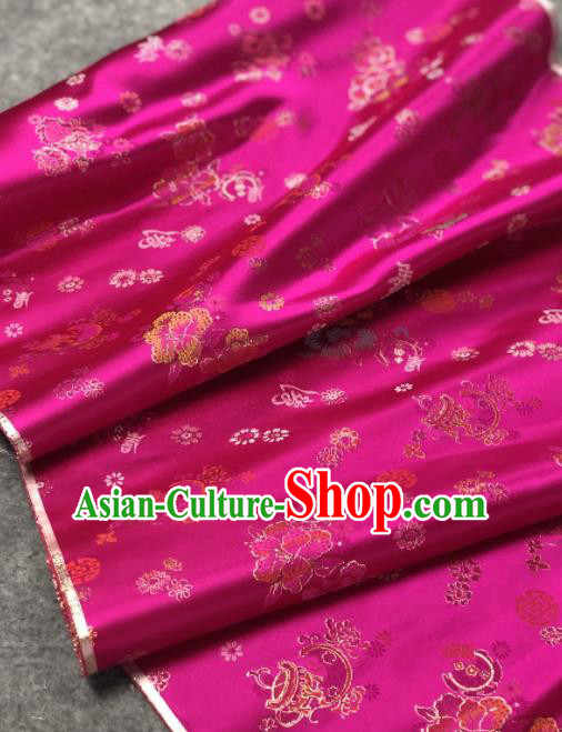 Traditional Chinese Silk Fabric Classical Embroidered Pattern Design Rosy Brocade Fabric Asian Satin Material