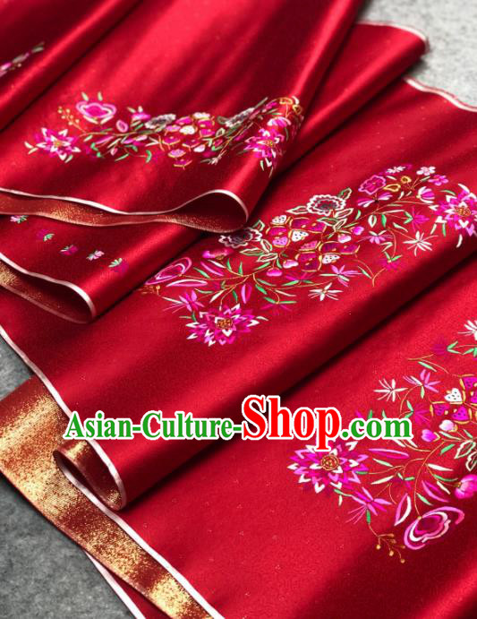 Traditional Chinese Silk Fabric Classical Embroidered Pattern Design Red Brocade Fabric Asian Satin Material