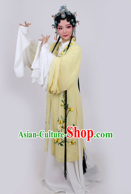 Chinese Traditional Peking Opera Actress Embroidered Yellow Dress Ancient Princess Peri Costume for Women