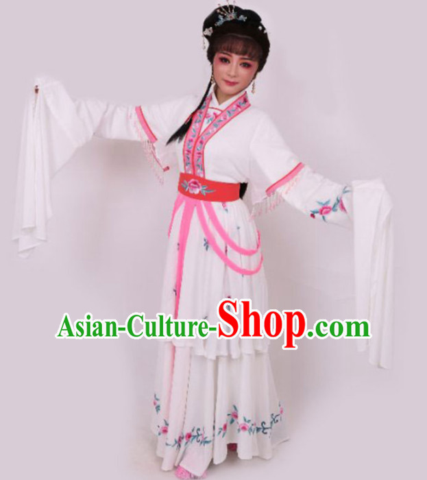 Chinese Traditional Peking Opera Diva White Dress Ancient Court Princess Embroidered Costume for Women