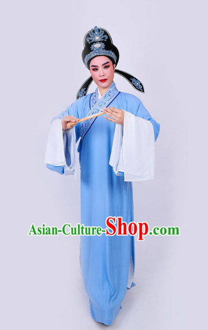 Chinese Traditional Beijing Opera Niche Scholar Embroidered Blue Robe Ancient Nobility Childe Costume for Men