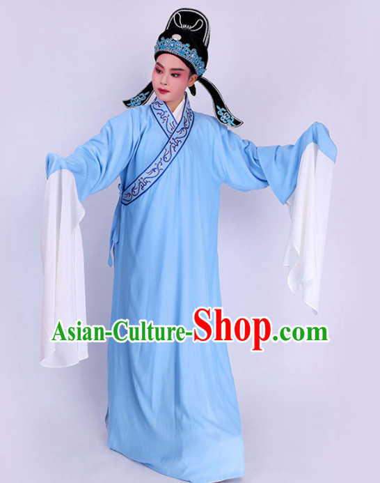 Chinese Traditional Beijing Opera Niche Scholar Embroidered Blue Robe Ancient Nobility Childe Costume for Men