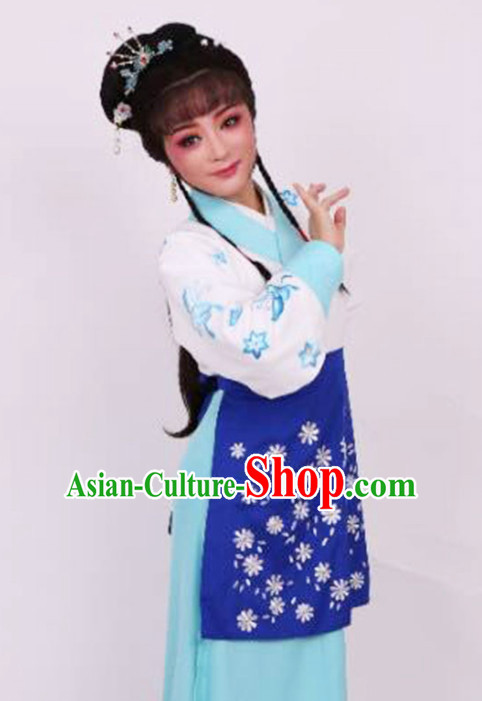 Chinese Traditional Peking Opera Maidservants Blue Dress Ancient Court Maid Embroidered Costume for Women