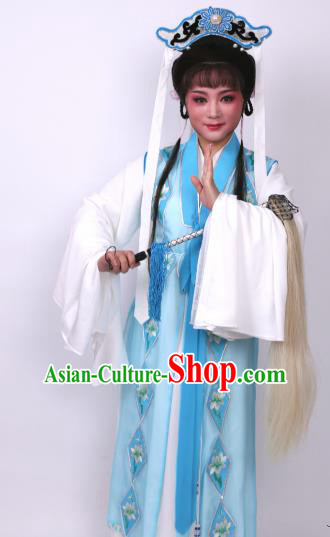 Chinese Traditional Opera Taoist Nun Blue Dress Ancient Beijing Opera Diva Embroidered Costume for Women