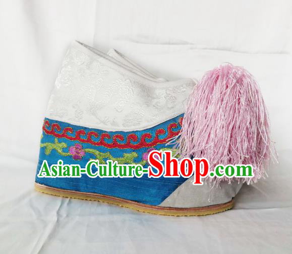 Chinese Ancient Court Princess Hanfu Blue Blood Stained Shoes Traditional Beijing Opera Diva Embroidered Shoes for Adults