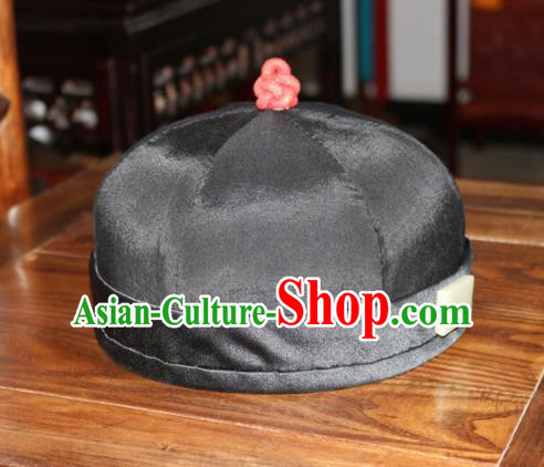 Chinese Ancient Drama Emperor Black Hat Traditional Qing Dynasty Manchu Headwear for Men