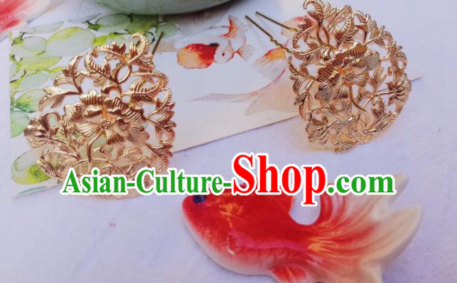Chinese Ancient Palace Princess Hairpins Golden Hair Clip Traditional Hanfu Hair Accessories for Women