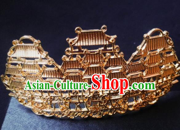 Chinese Ancient Princess Hairpins Palace Golden Hair Crown Traditional Hanfu Hair Accessories for Women