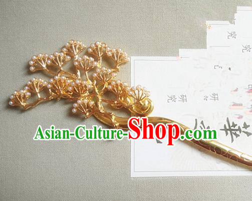 Chinese Ancient Princess Golden Pine Hairpins Traditional Hanfu Palace Hair Accessories for Women