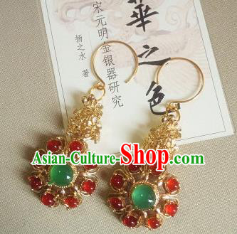 Chinese Ancient Princess Agate Earrings Traditional Hanfu Palace Jewelry Accessories for Women