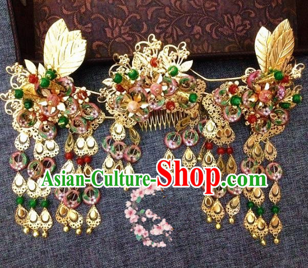 Chinese Ancient Princess Tassel Phoenix Coronet Hairpins Traditional Hanfu Palace Wedding Hair Accessories for Women