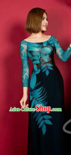Asian Vietnam Traditional Printing Dress Vietnamese Classical Ao Dai Cheongsam for Women