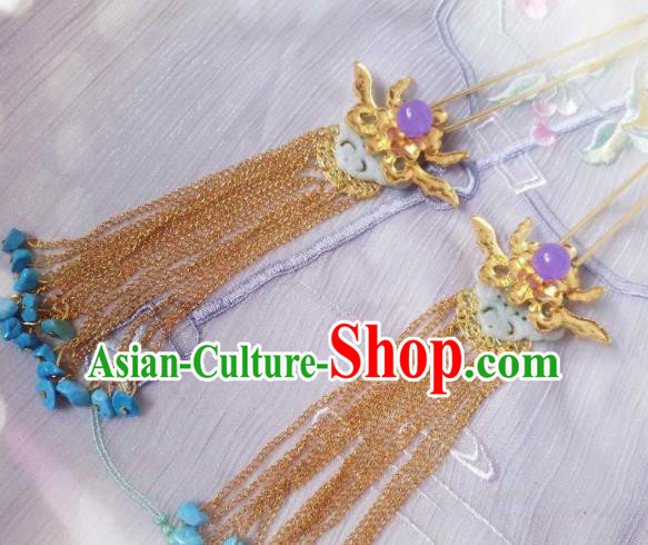 Chinese Ancient Palace Princess Golden Tassel Hairpins Traditional Hanfu Hair Accessories for Women