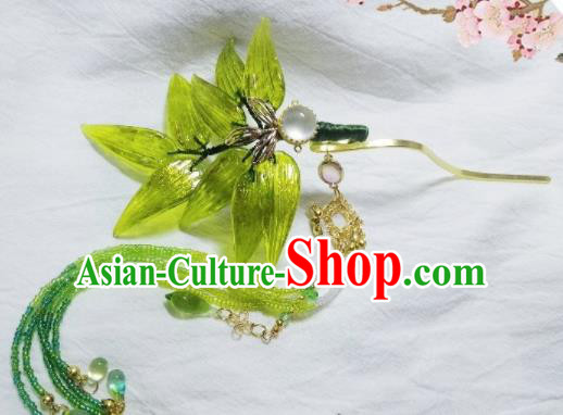 Chinese Ancient Palace Princess Bamboo Leaf Tassel Hairpins Traditional Hanfu Hair Accessories for Women