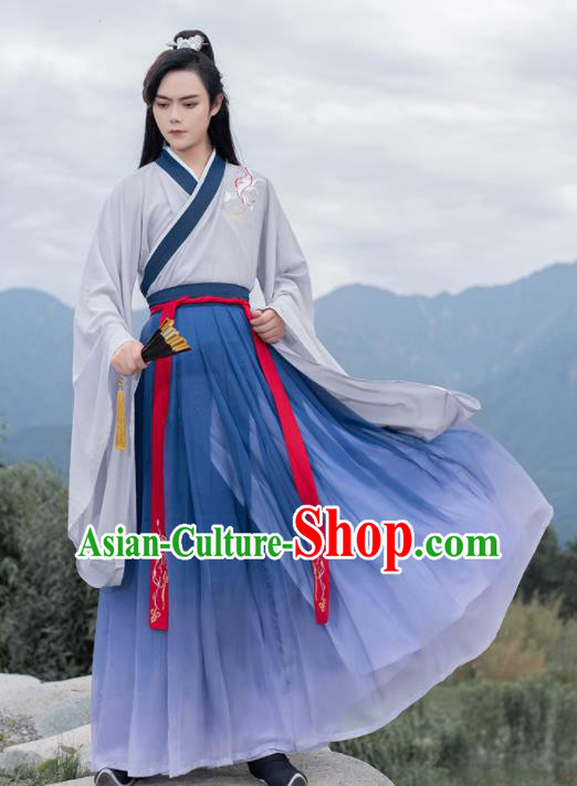Chinese Traditional Scholar Swordsman Hanfu Clothing Ancient Jin Dynasty Nobility Childe Embroidered Historical Costume for Men