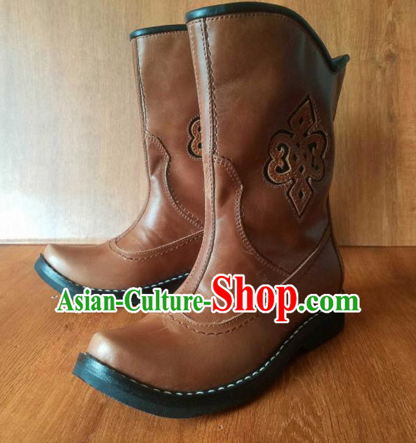 Traditional Chinese Mongol Ethnic Leather Boots Mongolian Minority Folk Dance Handmade Shoes for Men