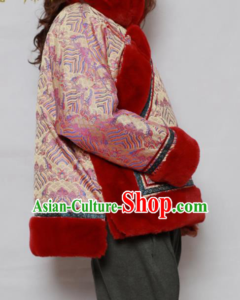 Traditional Chinese Mongol Ethnic Pink Cotton Wadded Jacket Mongolian Minority Folk Dance Costume for Women