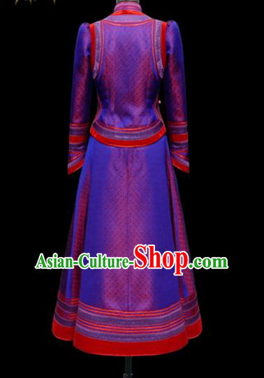 Traditional Chinese Mongol Ethnic Wedding Light Purple Dress Mongolian Minority Folk Dance Costume for Women