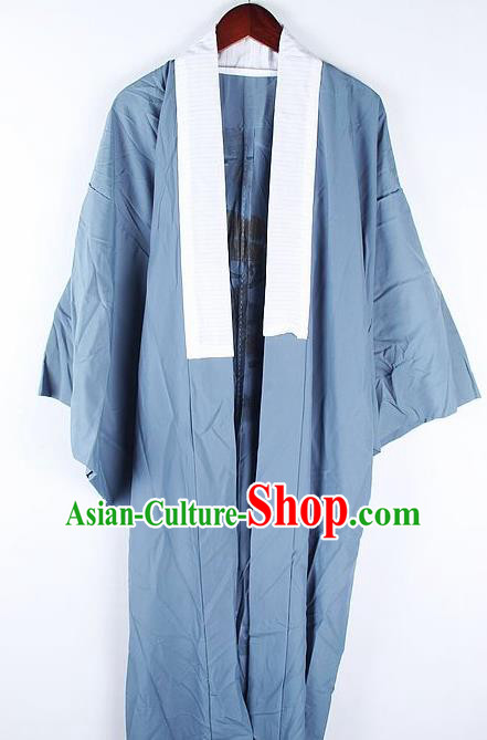 Japanese Traditional Printing Pine Blue Kimono Asian Japan National Yukata Costume for Men