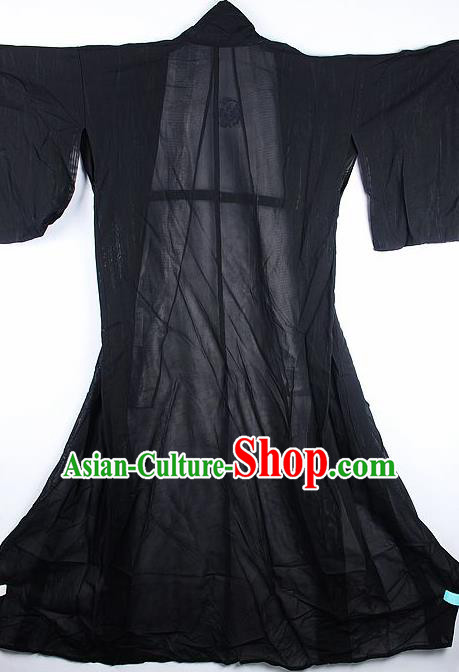 Japanese Traditional Black Silk Kimono Asian Japan National Yukata Costume for Men